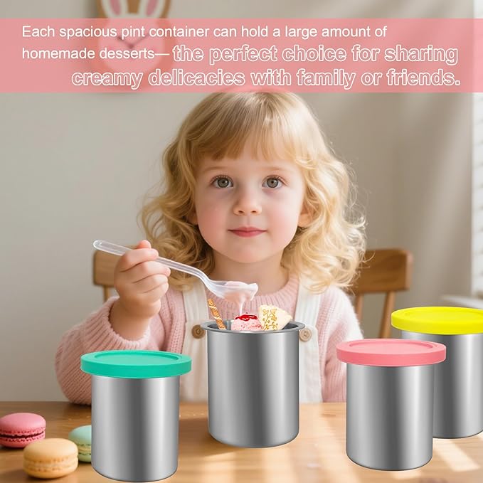 Stainless Steel Pint Containers & Lids Compatible with Ninja Creami ice Cream Maker NC500, NC501, CN501CO Delux Series– 1 Pack, 24 oz, Silicone Lids, BPA-Free, Dishwasher Safe, 5 Years Warranty