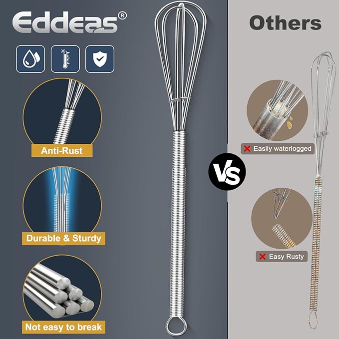 Long Mini Whisks Stainless Steel, Eddeas Skinny Small Whisk 10 inch Tiny Whisk With Long handle for Whisking, Beating, Mixing Sauces, Blending Ingredients Kitchen Small Wisk