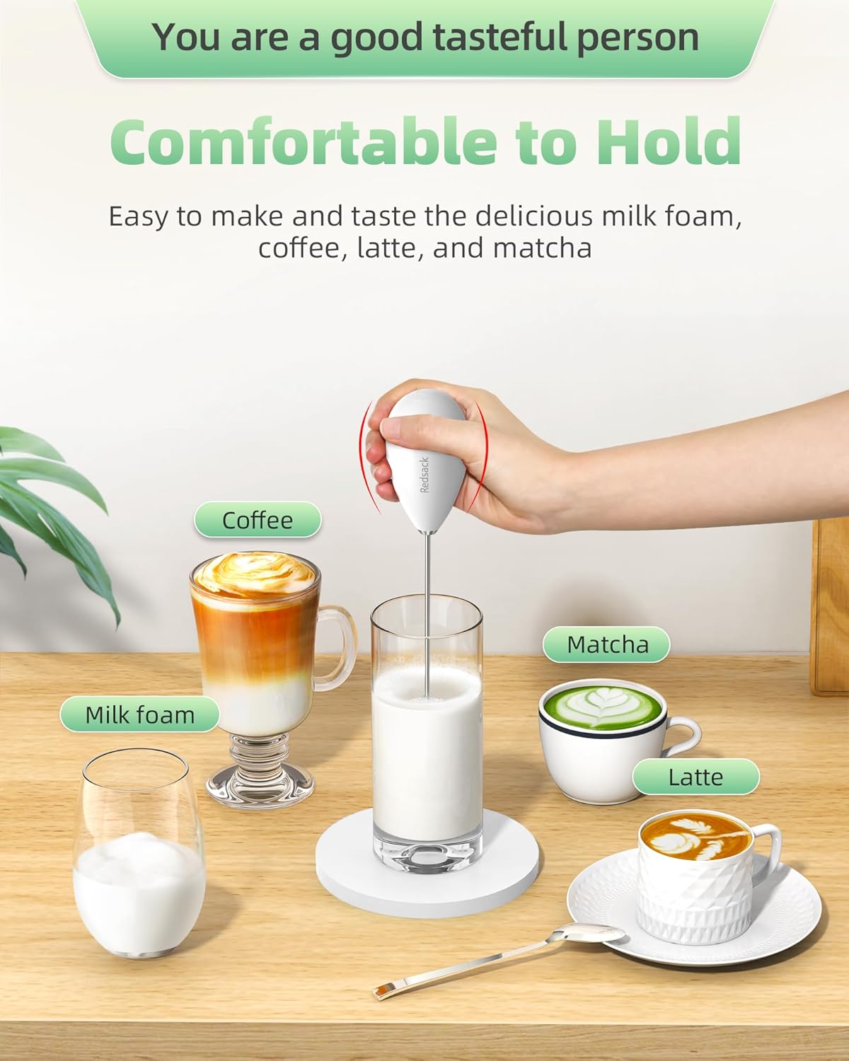 Milk Frother Handheld with Case,USB C Rechargeable Frother Wand for Coffee, Portable Electric Whisk with Stand,Waterproof Hand Drink Mixer Travel for Lattes, Cappuccino, Matcha, Egg (White)