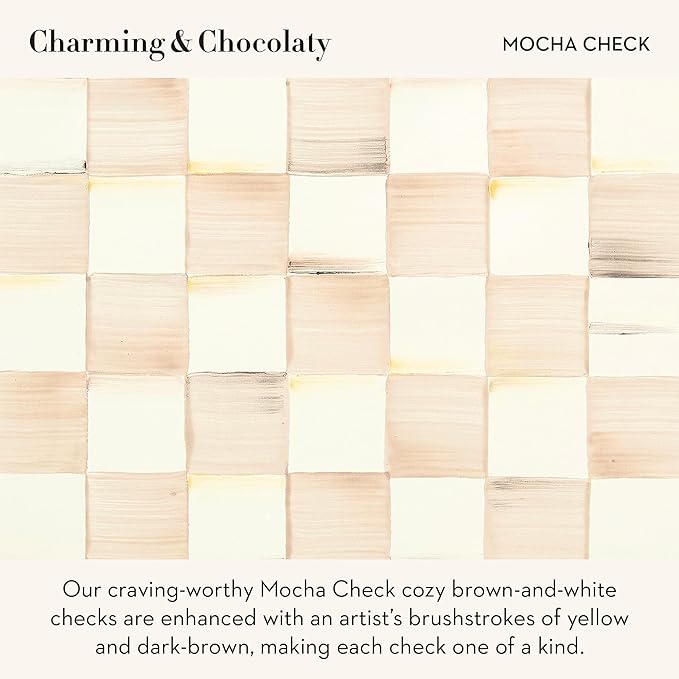 MACKENZIE-CHILDS Set of 4 Enamel Appetizer Plates, Decorative Dinnerware Plate, 5 Inches, Brown-and-White Mocha Check