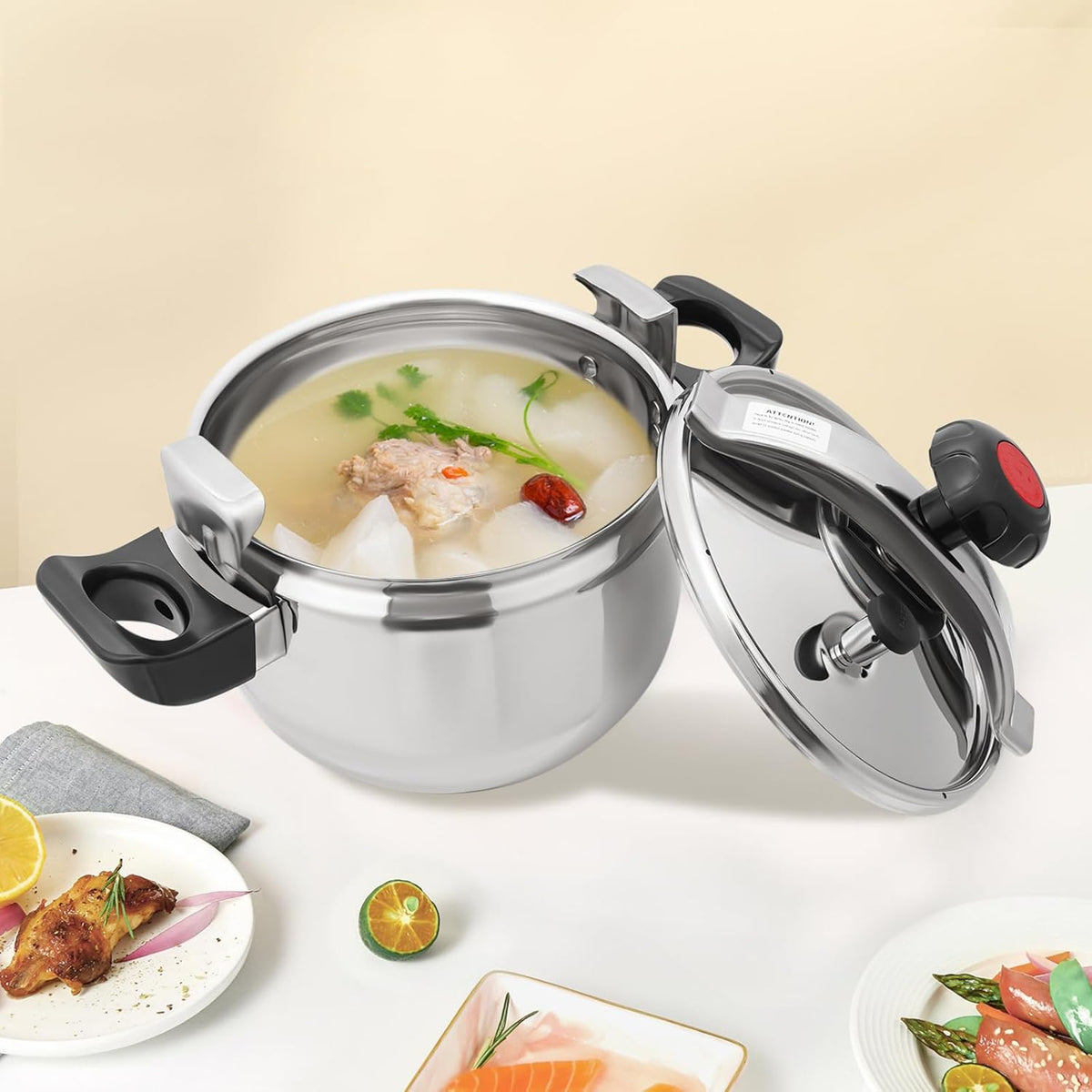 7.4 Quart Pressure Cooker Stainless Steel Pressure Canner, Large Capacity, Commercial Pressure Cooker Clamp On Type, Single Valves for Family or Commercial Use (7.4 Qt)