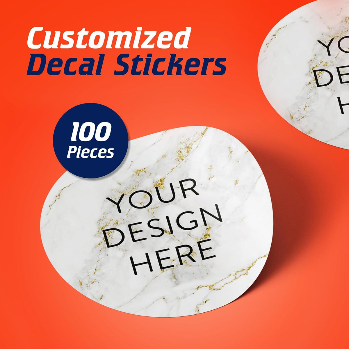 100 Custom Vinyl Stickers - Upload Your own Image, Text, Design, Logo - Personalized Logo Labels for Handmade, Packaging, Bottle, Jars, Candle, Brand Stickers (Gold Marble, 4x4)