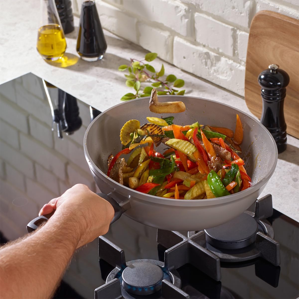 Fissler Ceratal Comfort Ceramic 12 Inch Non-Stick Wok, Orbit Black, Made without PFAS