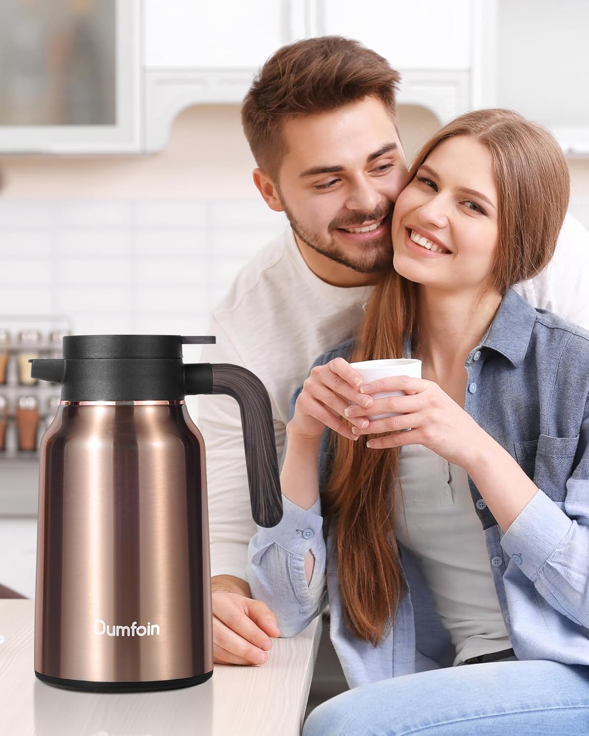 Carafes for Hot Liquids 51 oz - 12 Hour Stainless Steel Thermal Coffee Carafe-Insulated Coffee Carafes For Keeping Hot/Cold Coffee, Tea, Water, 1.5 Liter Beverage Dispenser(2 Gold)