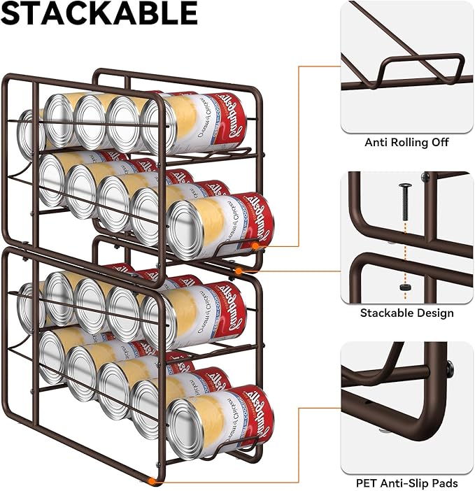 MOOACE 4 Pack Can Dispenser Rack, Stackable Can Storage Organizer Holder for Canned Food Kitchen Cabinet Pantry Countertop, Bronze