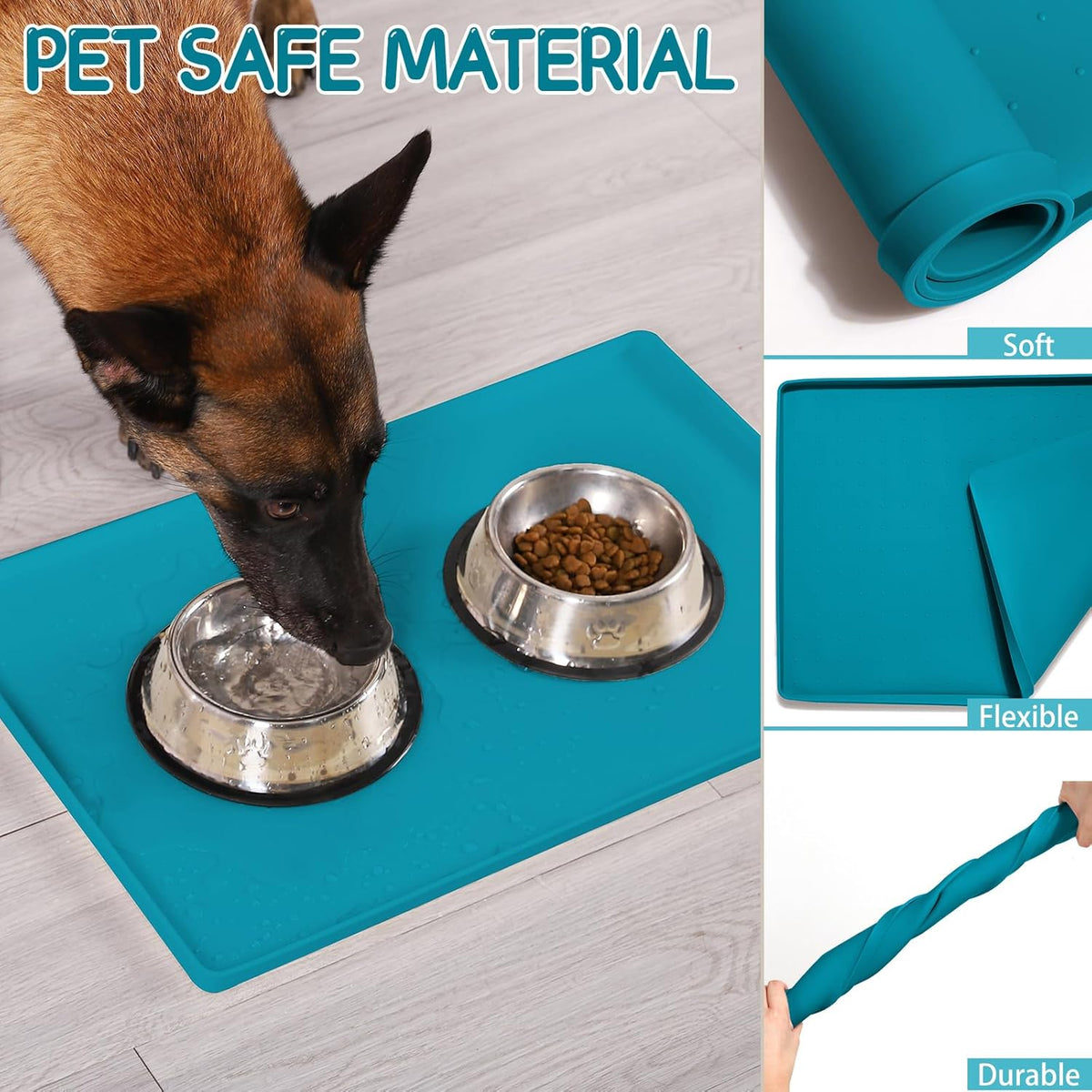 MateeyLife Silicone Cat & Dog Food Mat for Floors Waterproof, Anti-Slip Dog Bowl Mats for Food and Water, Pet Feeding Mats with Lip to Prevent Spills, Pet Placemat for Messy Drinkers to Protect Floors