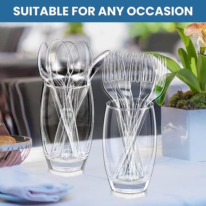 [210 Count] Clear Plastic Utensils Disposable 210 Forks Silverware Bulk Forks Bulk Heat Resistant Heavy Duty Silverware
