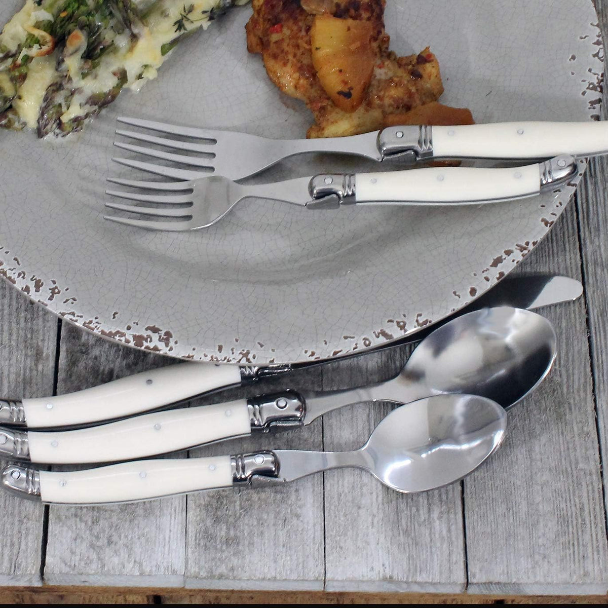French Home Laguiole 20 Piece Flatware Set – Stainless Steel Flatware Set for 4 – Luxurious Ivory-Colored Utensil Set with Knives, Spoons and Forks