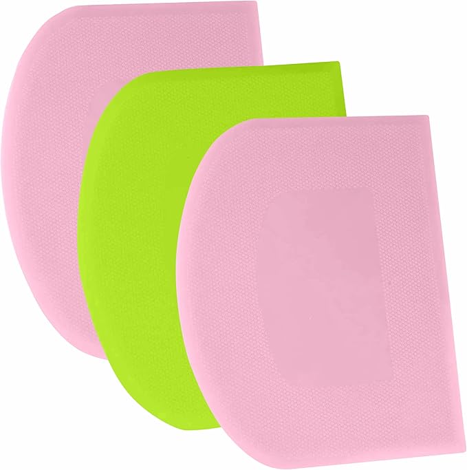 SURDOCA Dough Scraper Bench Scraper - 3P 8.3x5.5" Plastic Flexible Bowl Scraper, Sharp Edge & Angles Cake Scraper. Non-Slip Bakeware Decorating Tools Sculpting & Modeling Tools - Pink+Green+Pink