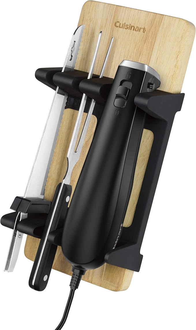 Cuisinart Electric Knife Set with Cutting Board, Electric Knife for Meat Slicing and Bread Slicing, Includes Bamboo Cutting Board for Kitchen and Serving Fork, CEK-41, Stainless Steel/Black