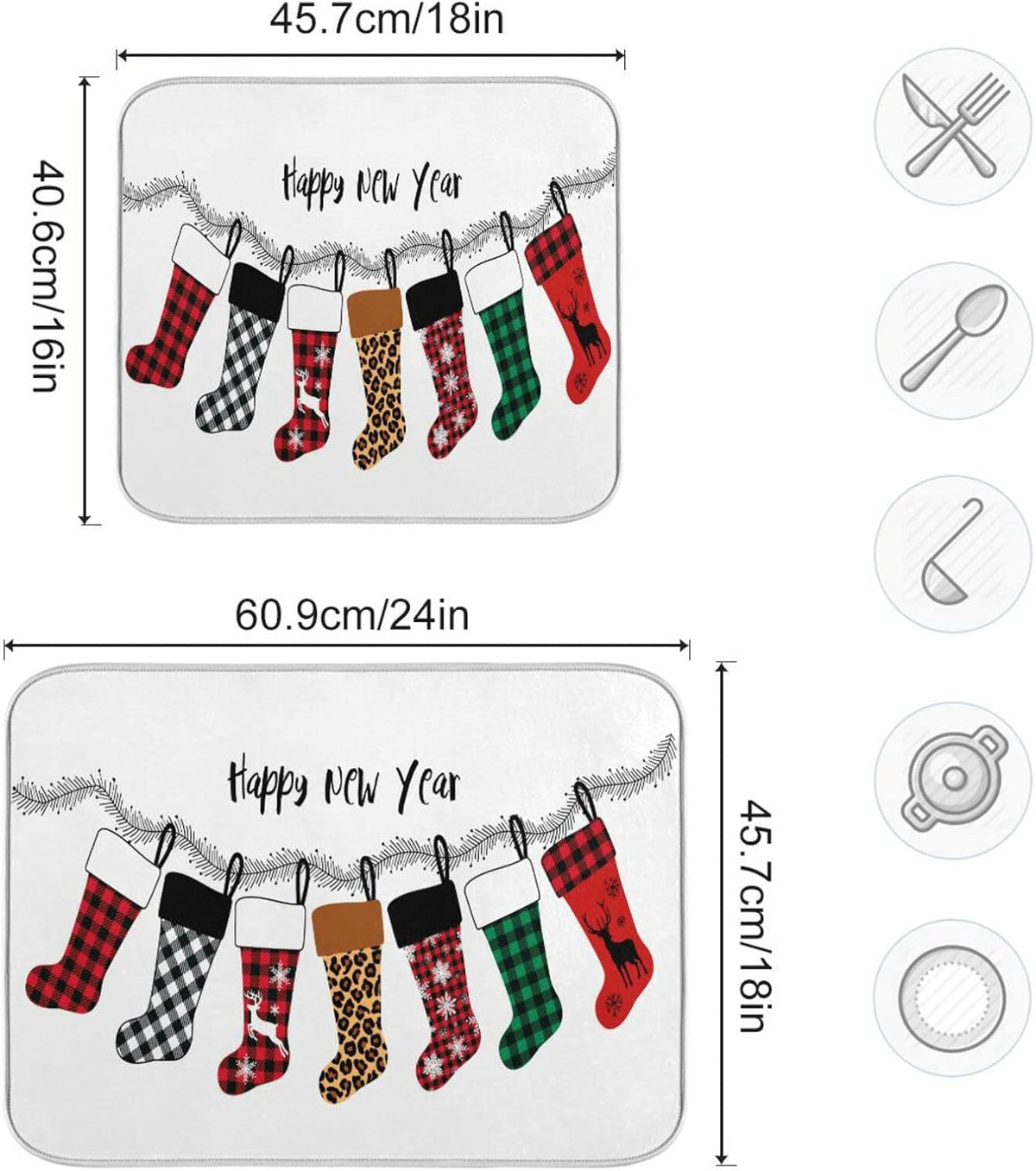 Super Absorbent Dish Drying Mat, Microfiber Fast-Drying Dish Mat, 24" x 18", Kitchen Dish Drying Pad, Christmas Stockings