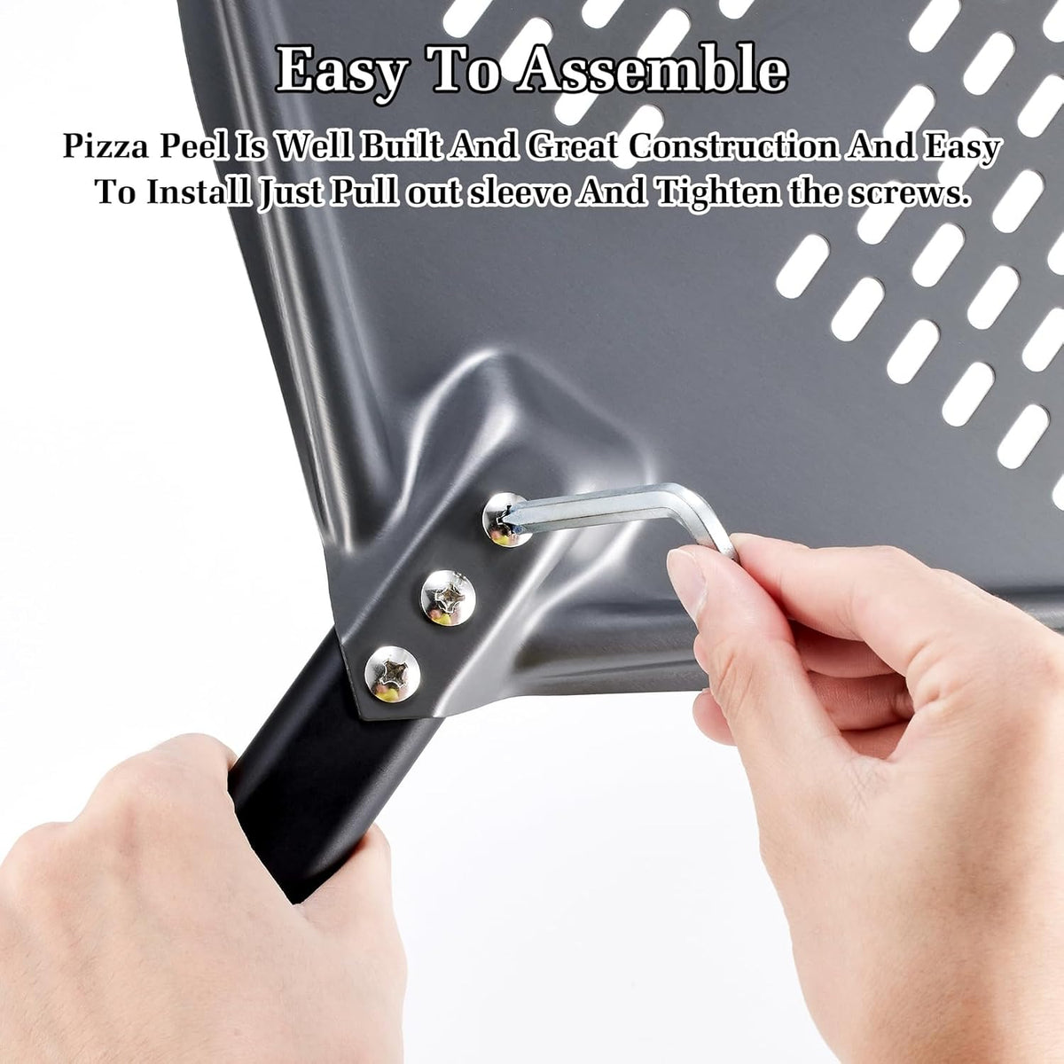 12 Inch + 8 Inch Perforated Peel Set, Turning Peel With Metal Handle, Spatula Paddle for Homemade Pizza Oven Accessories