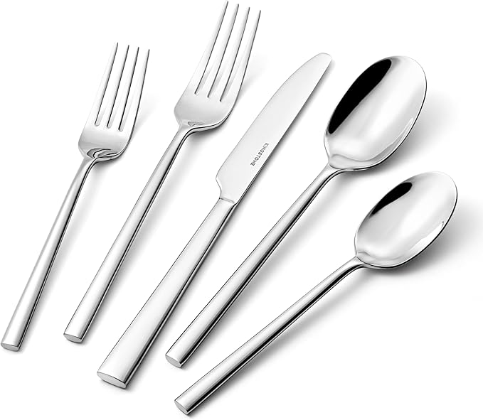 KINGSTONE Silverware Set, 20-Piece Forged Novelty Flatware Cutlery Utensil Set Premium Stainless Steel, Service for 4, for Kitchen, Home, Wedding, Party, Mirror Polished and Dishwasher Safe