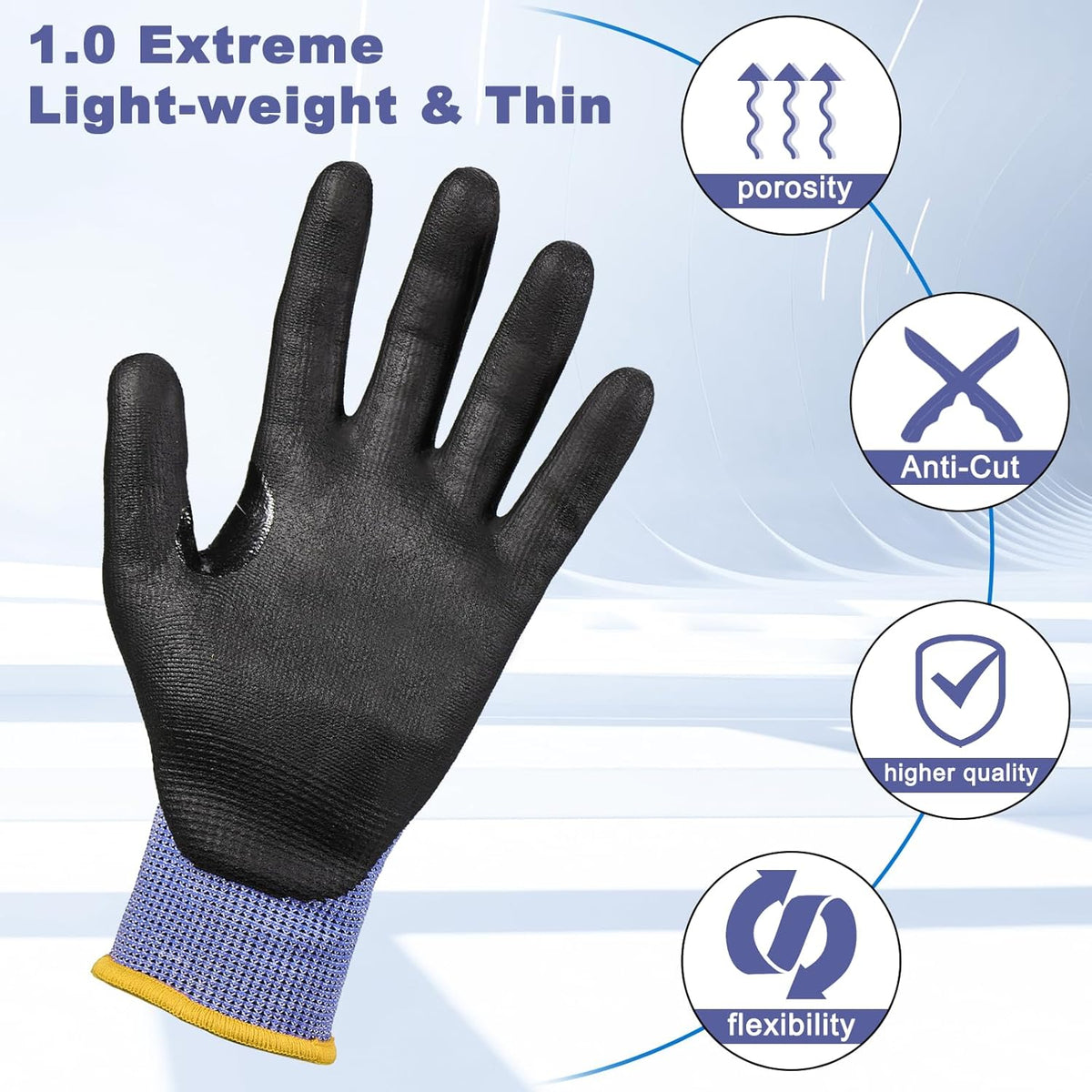 LOCCEF 3 Pairs Safety Work Gloves,Touchscreen Compatible, Superior Dexterity,Level 5/A4 Cut Resistant Work Gloves