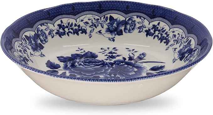 Tudor Royal 30-Piece Porcelain Round Dinnerware Set, Service for 6, Victoria Blue Design, Blue Floral, Plates Bowls Mugs Dishes Saucers, Glossy, Premium Quality Tableware, Unique Pattern