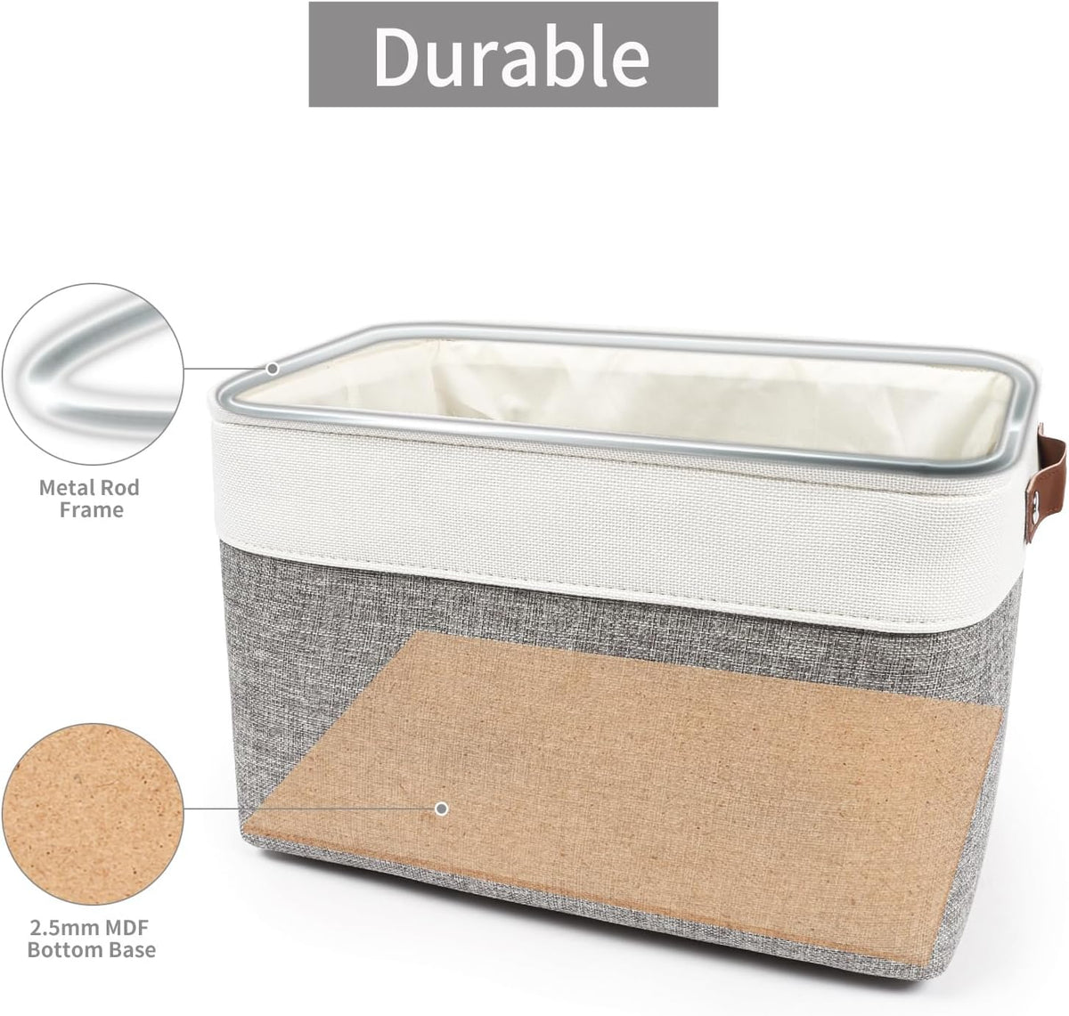 Storage Bins Large Fabric Storage Baskets for Shelves 3 Pack, Decorative Linen Closet Baskets with Handles for Organizing, Shelf, Clothes, Home, Office, 15x11x9.5Inches (Grey&White)