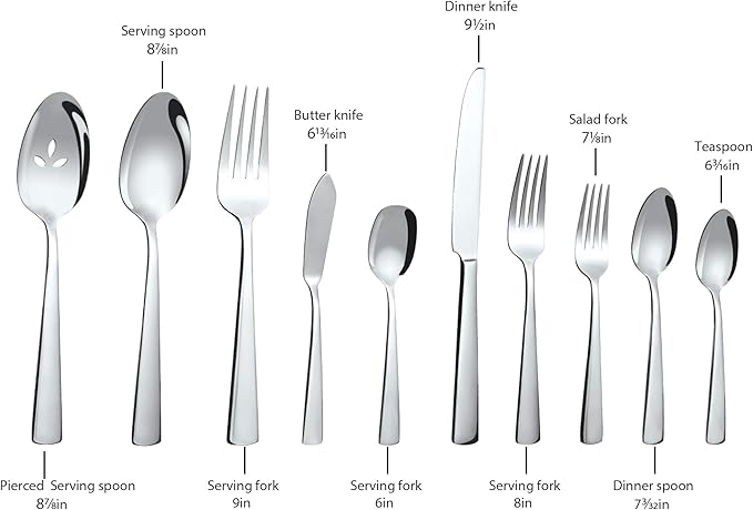 65 Piece Silverware Flatware Cutlery Set, Stainless Steel Fork Spoon Knife Sets for 12, Dishwasher Safe,Ergonomic Design Size and Weight