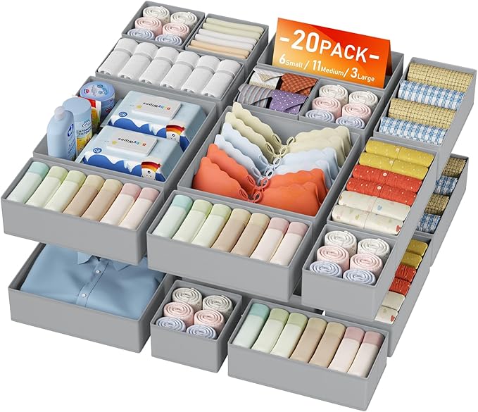 DIMJ Drawer Organizer Clothes Storage - 20 Pack Baby Dresser Organizer for Nursery, Foldable Closet Drawer Organizer Bins for Bedroom Organization, Fabric Storage Dividers for Socks, Underwears, Bras