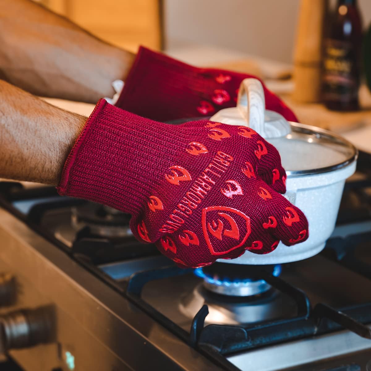 Grill Armor Oven Gloves 932°F Extreme Heat & Cut Resistant Oven Mitts with Fingers for BBQ, Cooking, Grilling, Baking – Accessory for Smoker, Cast Iron, Fire Pit, Camping, Fireplace, Griddle & More