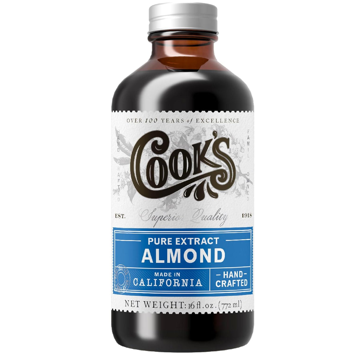 Cook’s, Pure Almond Extract for Baking, Cooking, and Mixology, Allergen Free Almond Flavoring Extract, 16 oz