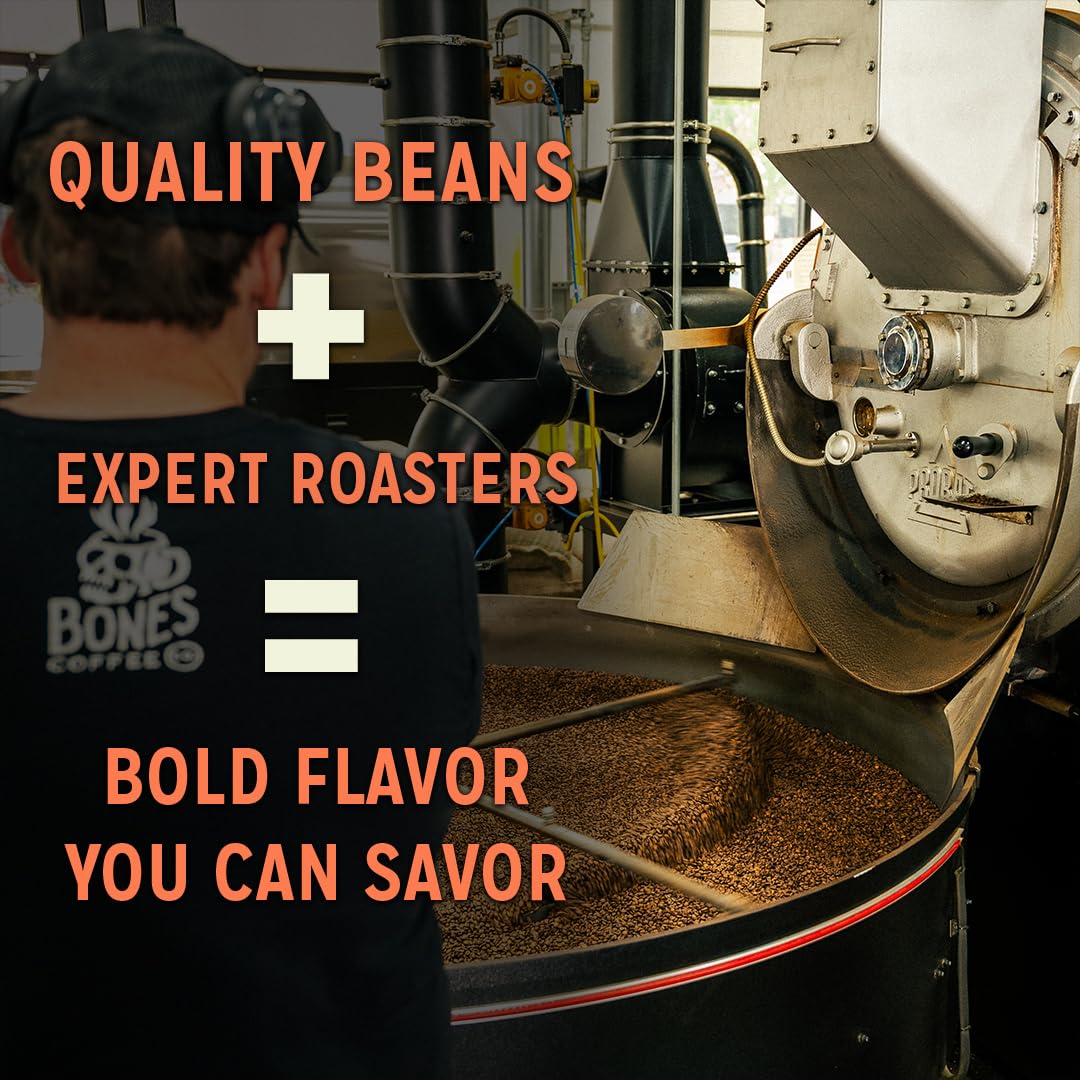 Bones Coffee Company Army of the Dark Chocolate Flavored Coffee, Medium Roast Low Acid Arabica Beans Compatible with Auto drip and French Press Coffee Maker, 12 Oz Whole Bean