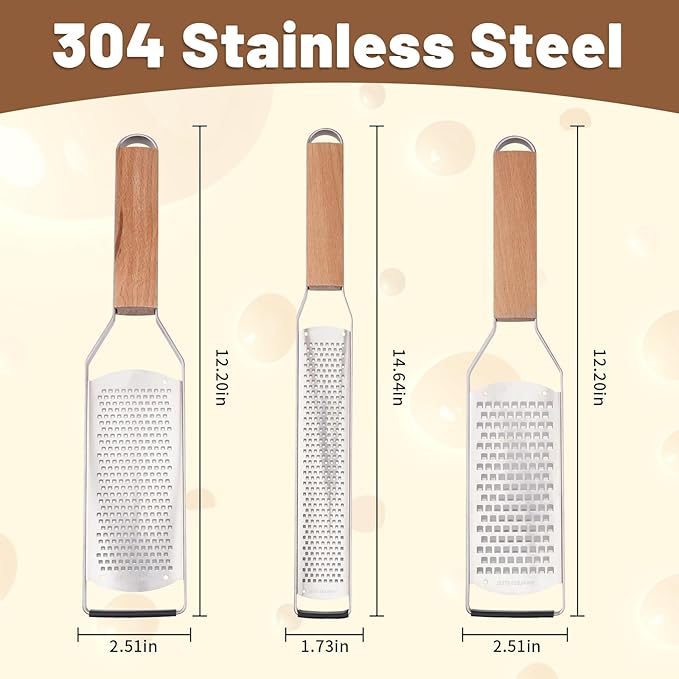 SHIKORI Professional Cheese Graters for Kitchen Stainless Steel Handheld, Metal Lemon Zester Grater With Wood Handle For Cheese, Chocolate, Spices, Kitchen Gadgets And Tools-Square Hole