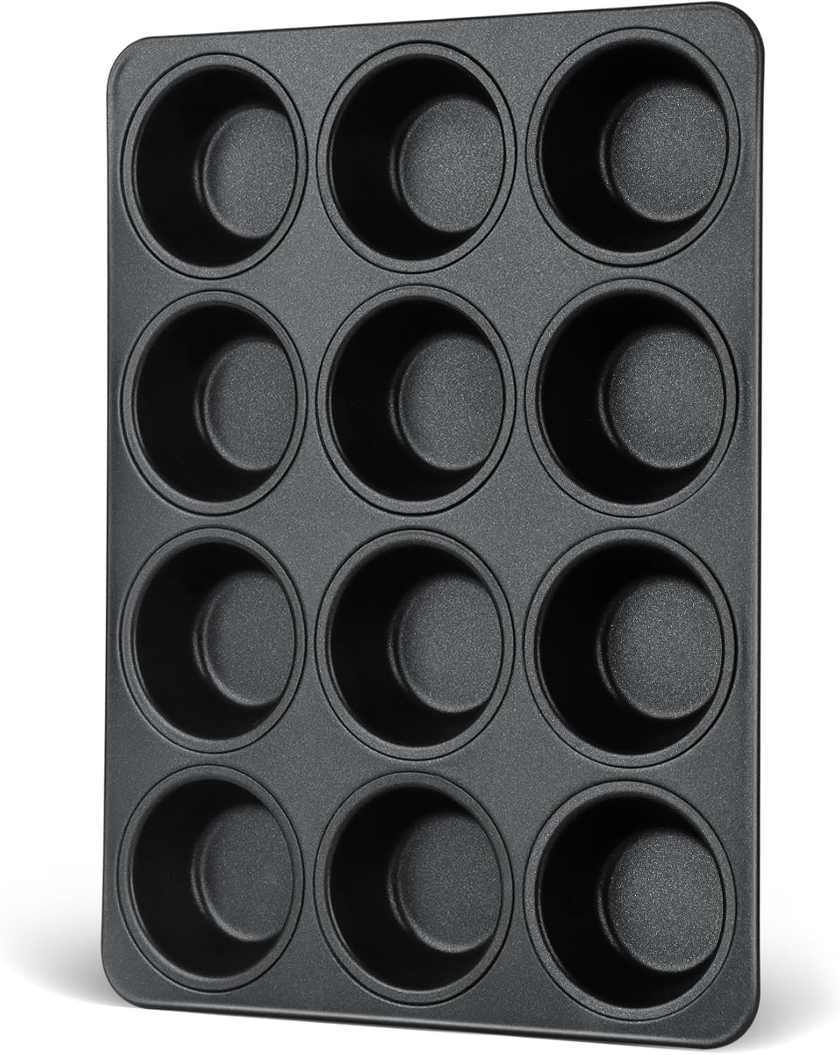E-far Nonstick Muffin Pans 12 Cups, Stainless Steel Muffin Tin Cupcake Pan Tray for Baking, Stainless Steel Core & Non Toxic, Easy Release & Easy Clean, Black