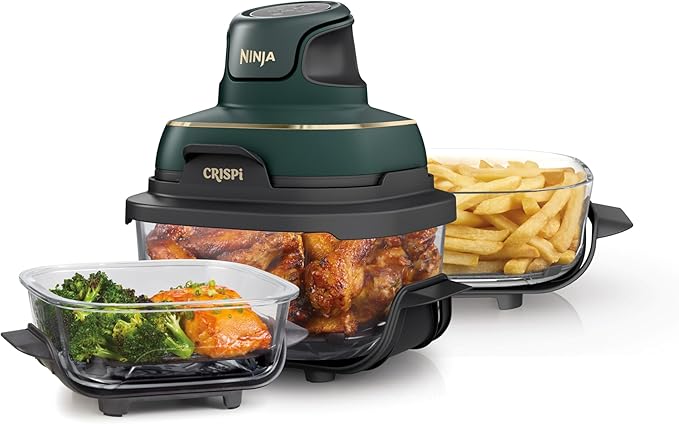 Ninja Crispi 5-in-1 Glass Air Fryer | 450°F, Nontoxic, 4QT & 6-Cup Containers & Lids | Microwave, Freezer, Dishwasher Safe | Max Crisp, Air Fry, Bake, Recrisp, Keep Warm | Brit. Racing Green, FN103BF