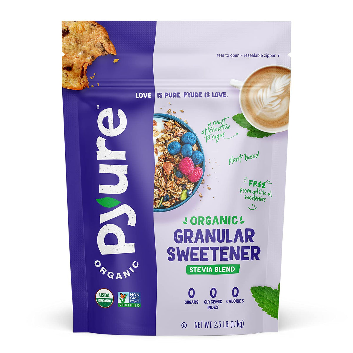 Pyure Organic Stevia Blend | Granulated Sugar Substitute with Zero Calories & Carbs | Keto, Diabetic & Vegan Friendly | Sugary Taste Alternative | USDA Organic Non-GMO | Good For Baking | 2.5lb (40oz)