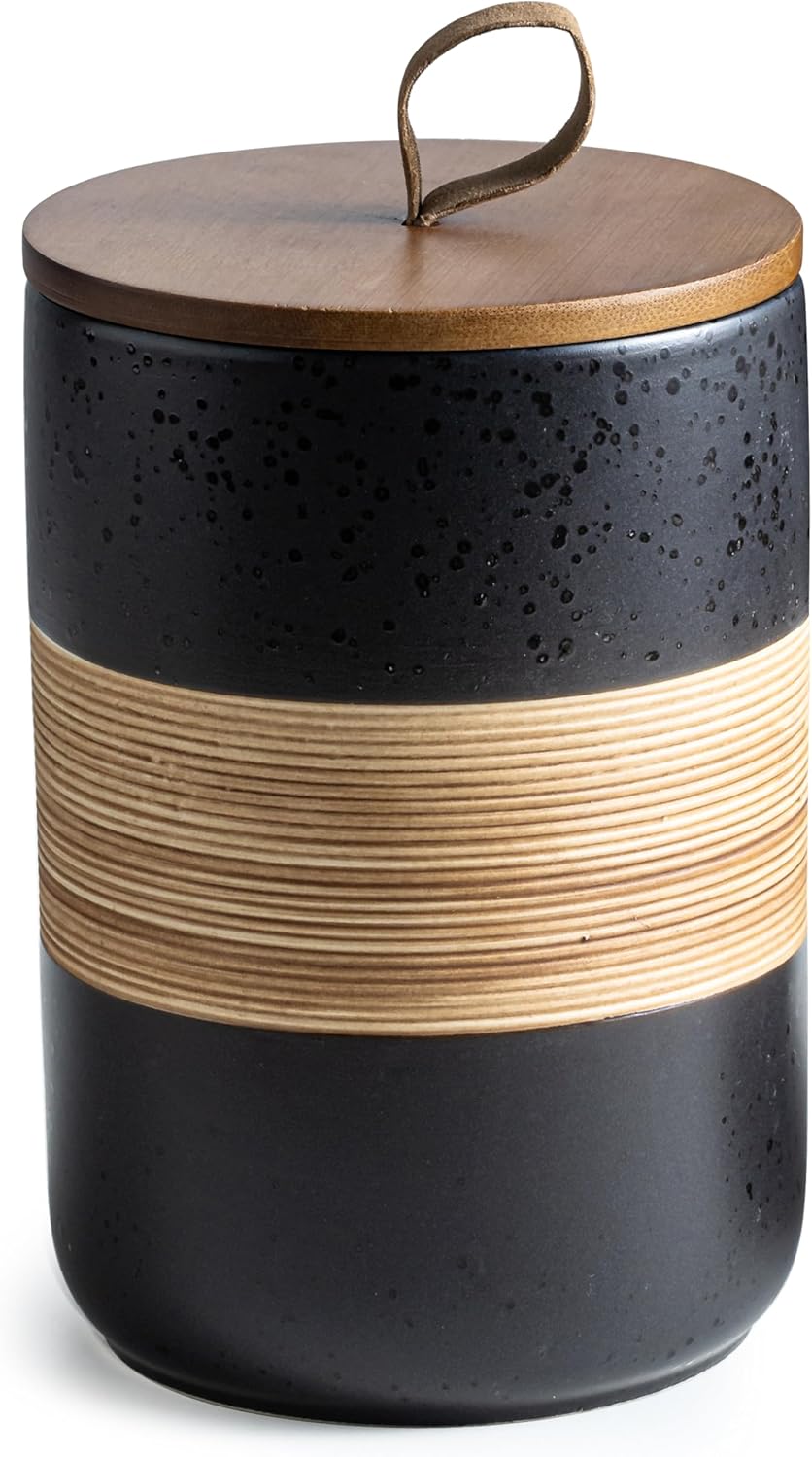 Large Storage Containers with Lids, Ceramic Coffee Container Kitchen Food Storage Jars for Spice Sugar Tea Bag, Stackable Decorative Jars for Counter, Black & 61oz
