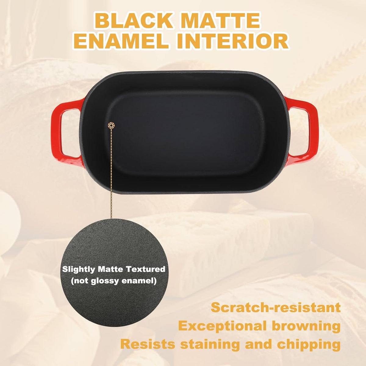 3.6QT Oval Enameled Cast Iron Dutch Oven, Sourdough Bread Baking Pan with Lid