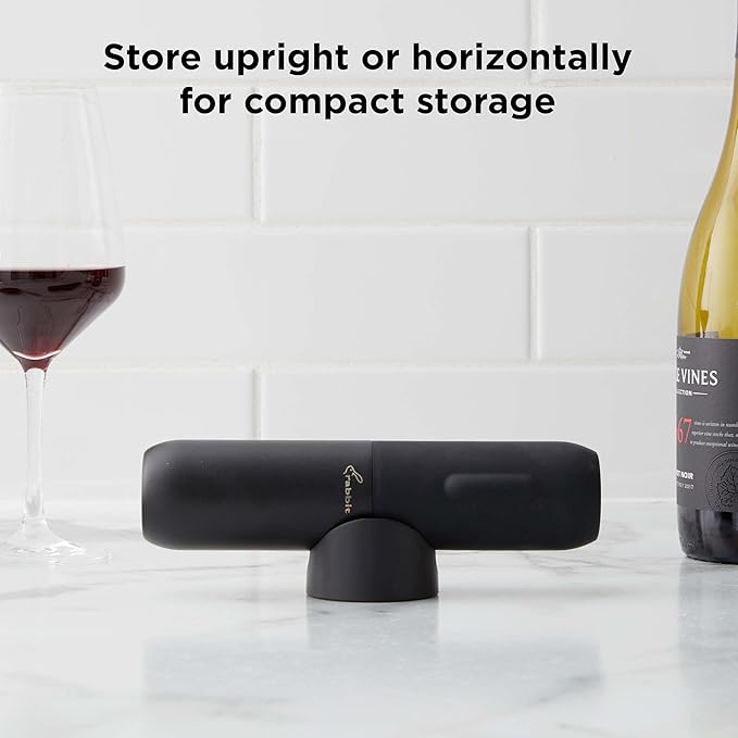 Rabbit Electric Corkscrew Wine Opener - Push Button Automatic Bottle Opener, Compact Design, Opens Bottles Quietly, Stores Vertically or Horizontally, Black