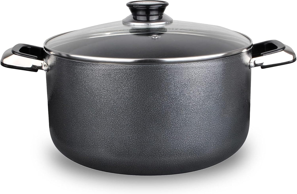 Alpine Cuisine 42 Quart Non-stick Stock Pot with Tempered Glass Lid and Carrying Handles, Multi-Purpose Cookware Aluminum Dutch Oven for Braising, Boiling, Stewing