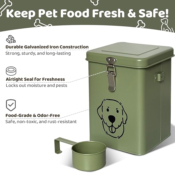 Dog Food Storage Container Airtight Dog Treat Container Pet Food Storage Containers Dog Treat Jar Tinplate Dog Treat Bin White