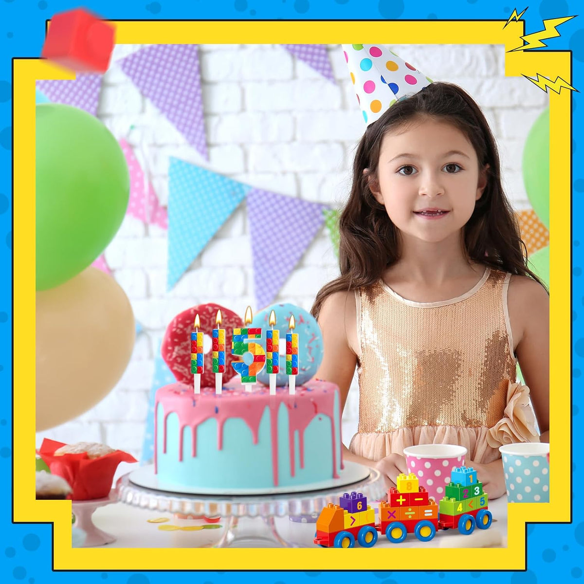 7 Pcs Building Block Themed Birthday Candles Set Building Blocks Number 5 Candle Cake Topper for Building Block Party Decoration Supplies (Number 5)