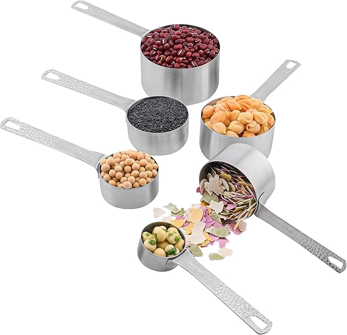 Measuring Cups and Spoons Set 16, 18/8 Stainless Steel Measuring Cups and Spoons Set, Metric & US 6 Measure Cup & 7 Measure Spoon with 1Leveler & 2 Locking Rings for Baking & Kitchen