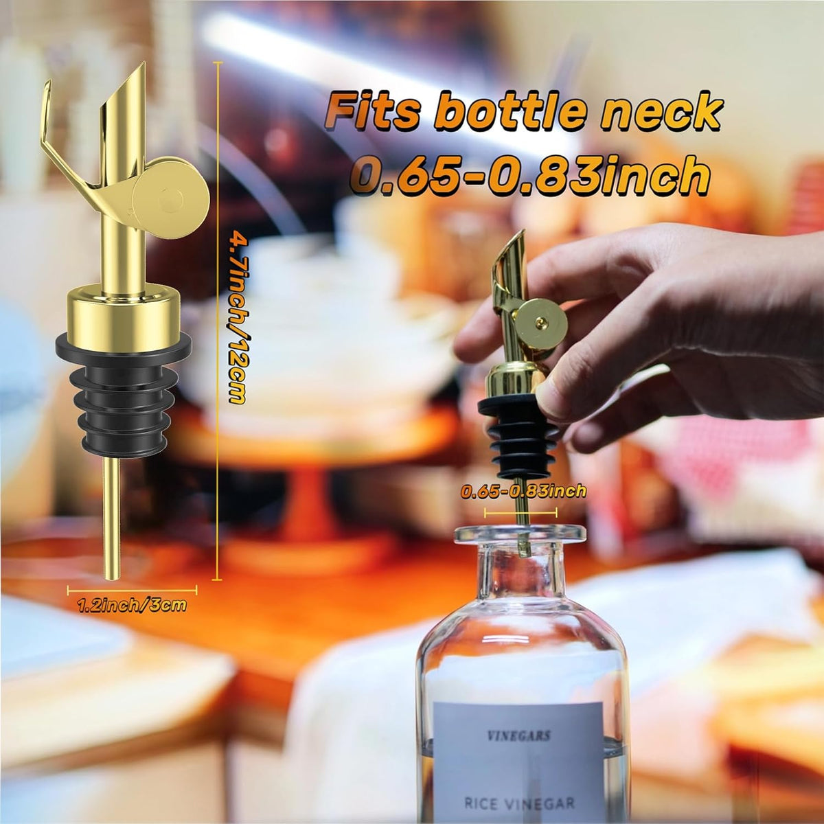 Olive Oil Dispenser Spout, Weighted Liquor Pour Spout, Syrup Dispenser Spout, Stainless Steel Automatic Pour Spouts for Liquor Bottles, Oil Bottles, Vinegar, Syrup and Alcohol 2 Pack Golden