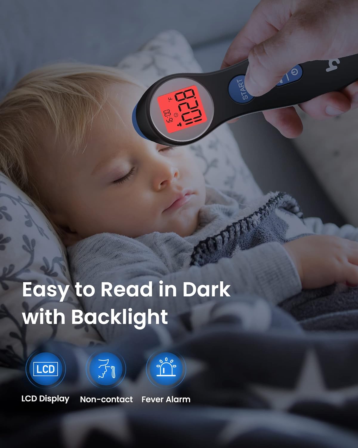Forehead Thermometer for Adults and Kids, Digital Touchless Thermometer for Baby, Infants and Toddlers, 3 Color Fever Alarm,1s Fast Accurate Reading, Non Contact