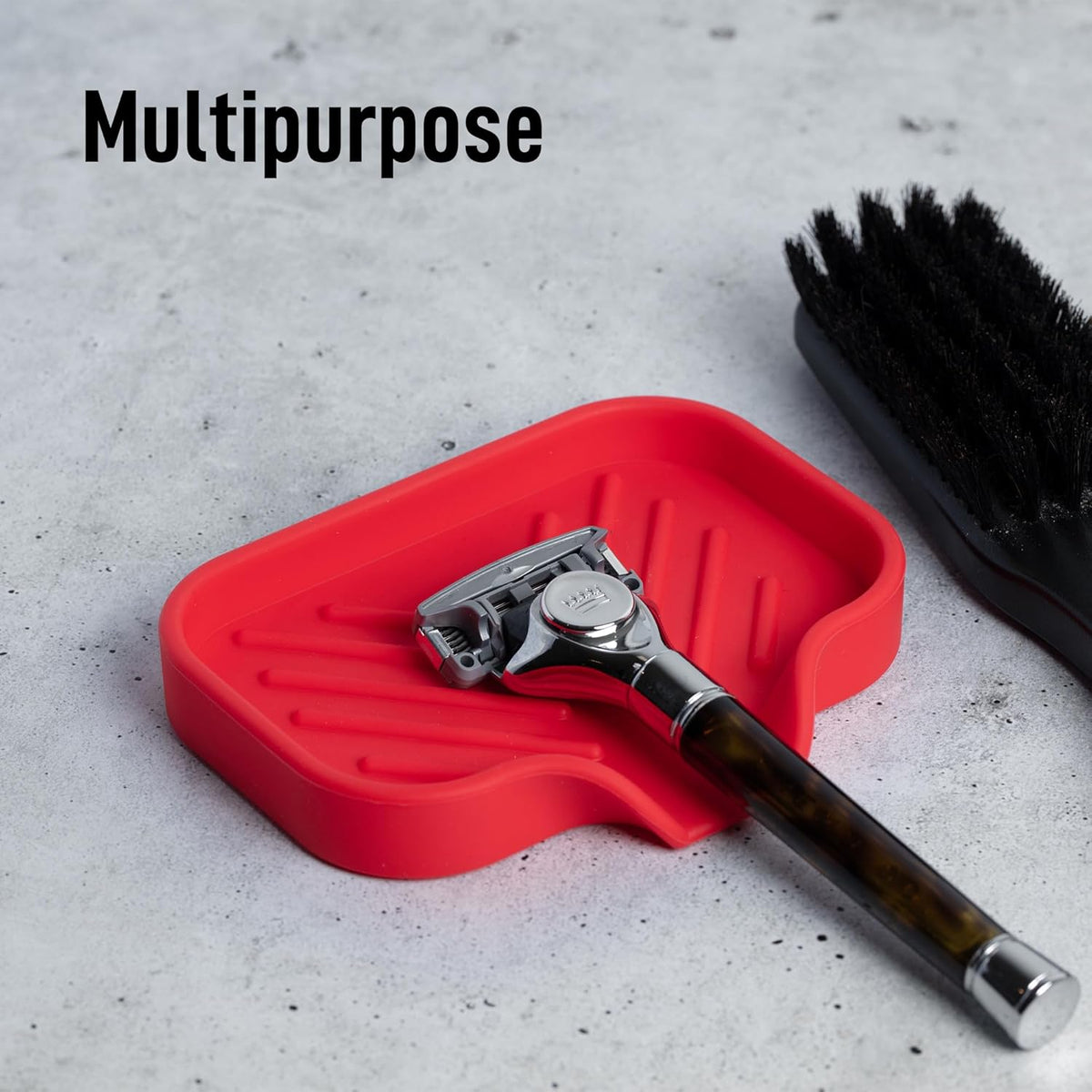 Zulay Kitchen Small Silicone Sponge Holder (4.9x3.3”) – Space-Saving Sink Organizer Tray for Sponge, Soap, Brush & More – Compact Non-Slip Dish for Kitchen & Bathroom (Red)
