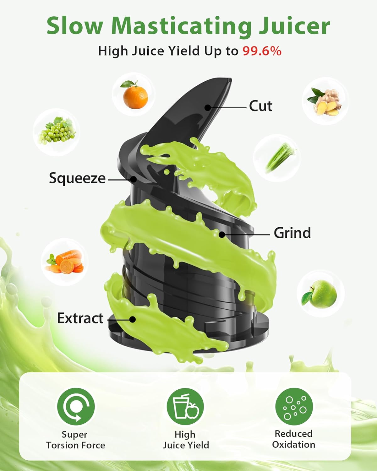 Cold Press Juicer, ECOSELF Juicer Machines with Large Feed Chute for Family Needs, Hands Free For Whole Fruits & Vegetables, Self Feeding for Juice Extractor Machine, Easy to Clean