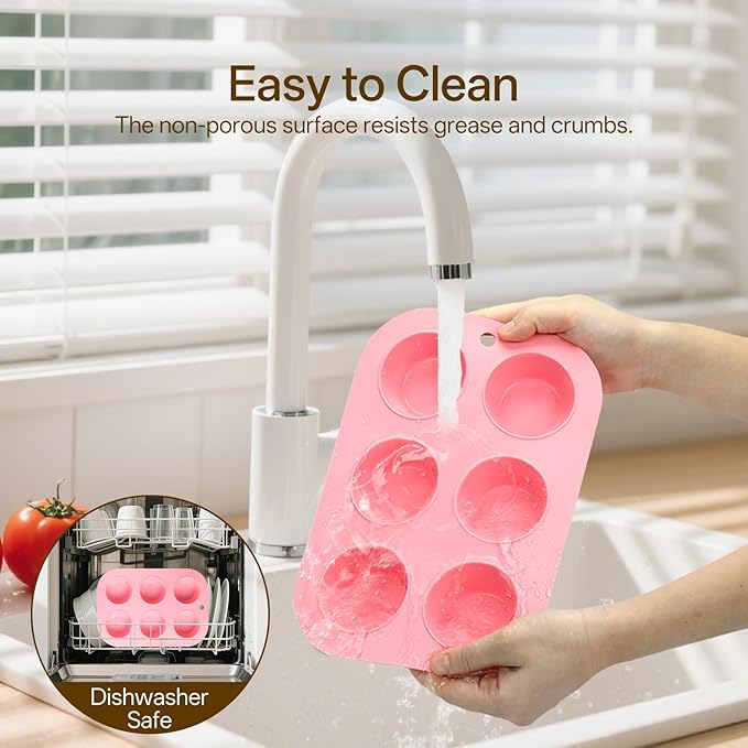 2 Pack Silicone Muffin Pan for Baking, Regular Size Nonstick Cupcake Pan, 6-Cup Silicone Muffin Tin BPA Free Dishwasher Safe, Great for Muffin Cupcake Brownie Egg Tart
