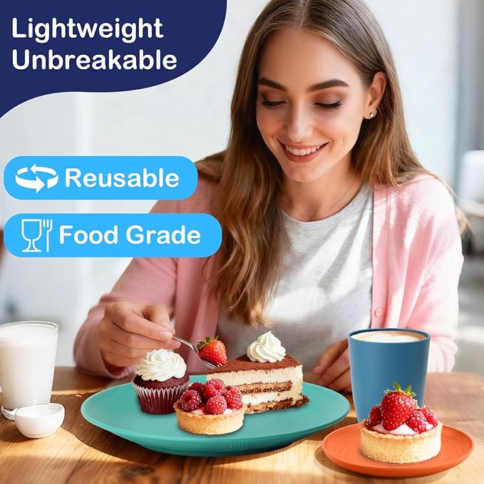 Wheat Straw Dinnerware Set 40 PCS - Service for 8 | Plates and Bowls Sets | Unbreakable Dishes Set - Dinner Plates, Dessert Plate, Cereal Bowls, Drinking Glasses, Dishwasher Safe - Multi