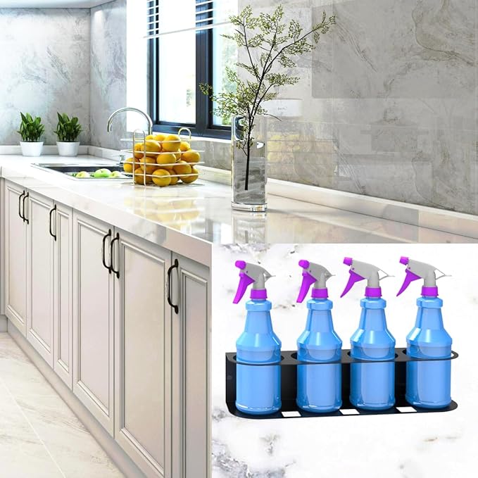 JINGCHENGMEI 4 Spray Bottles Holder, Steel Wall Mount Storage Organizer for All-Purpose at Garage and Home (SBH-4B1Pc)