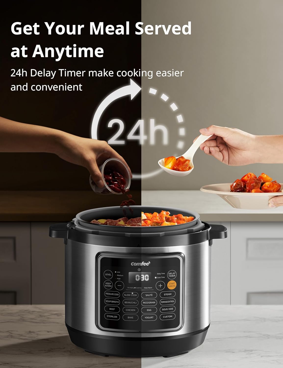 COMFEE’ Pressure Cooker 8 Quart with 16 Cooking Functions, Olla de Presion Non-Stick Pot Yogurt Maker Rice Cooker Slow Cooker Sauté Steamer, Healthy Ceramic Inner Pot