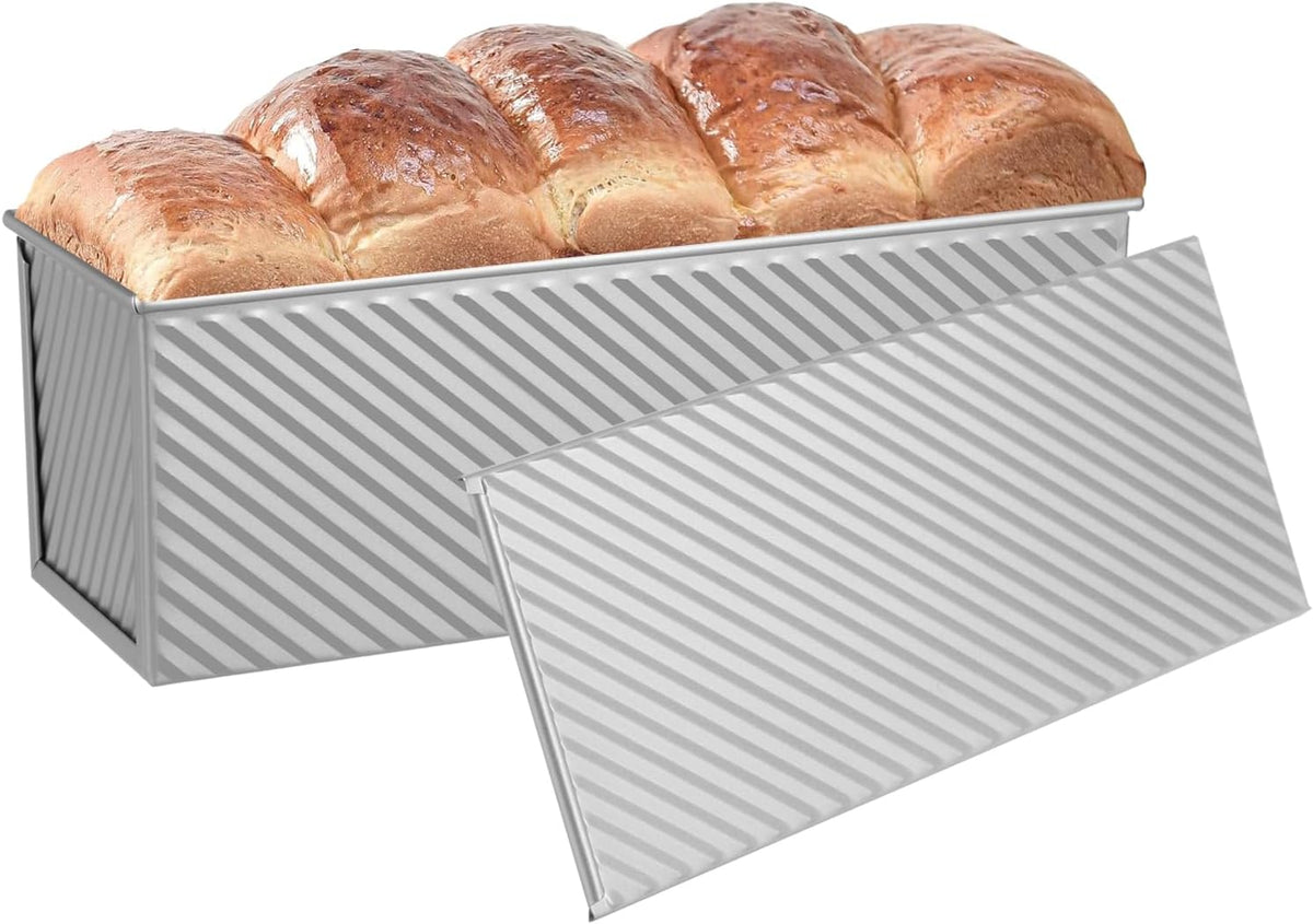 SS&CC Pullman Loaf Pan with Lid 13x4 | 2.2lb Carbon Steel Bread Pan for Homemade Sourdough & Sandwich Bread | Nonstick Bakeware, Heavy Duty & Easy Clean (Silver, 2.2lb (1-Pack))