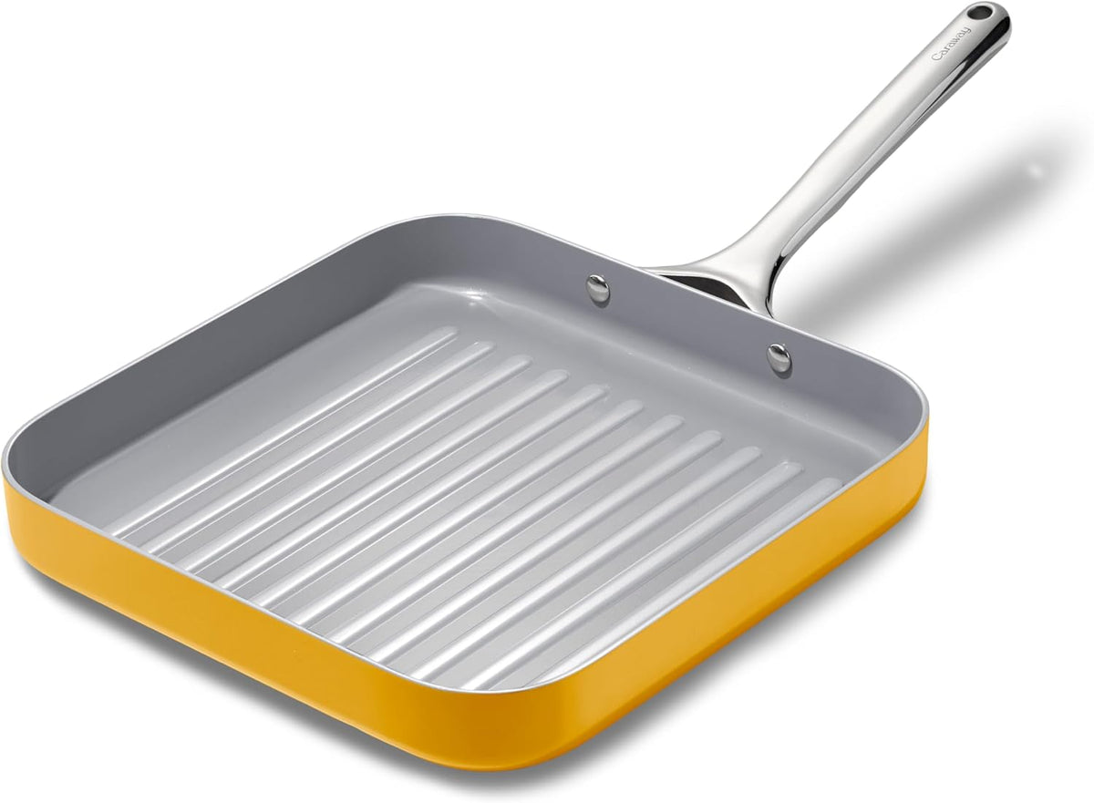 Caraway Square Grill Pan - 11” Grill Pan - Non-Stick Ceramic Coated - Non Toxic, PTFE & PFOA Free - Oven Safe & Compatible with All Stovetops - Marigold