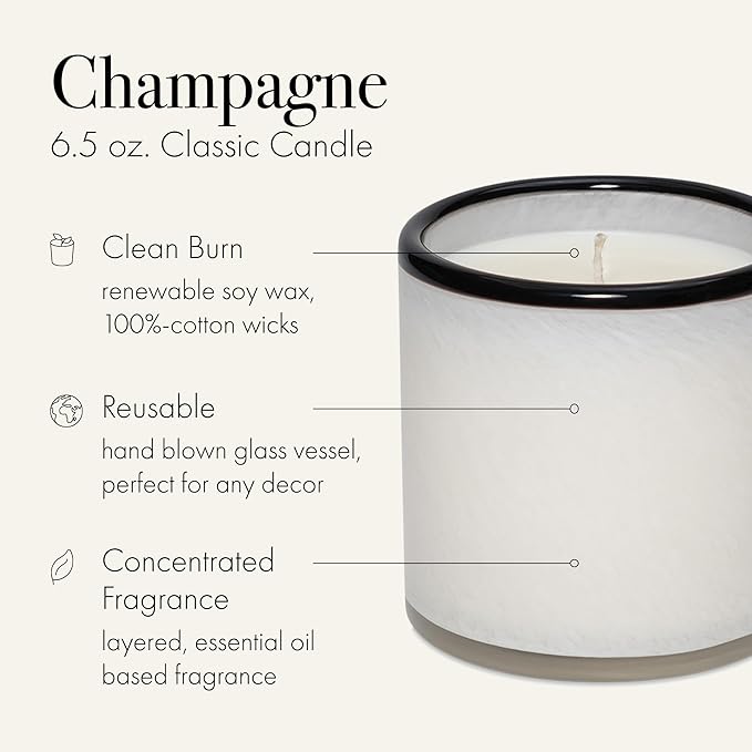 LAFCO New York Classic Candle, Champagne - 6.5 oz - 50-Hour Burn Time - Reusable, Hand Blown Glass Vessel - Made in The USA