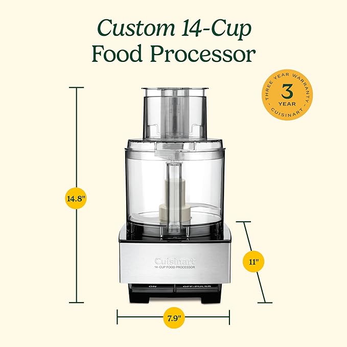 Cuisinart Food Processor, 14-Cup Vegetable Food Chopper for Mincing, Dicing, Shredding, Puree & Kneading Dough, 720-Watt Motor, Stainless Steel, DFP-14BCNY