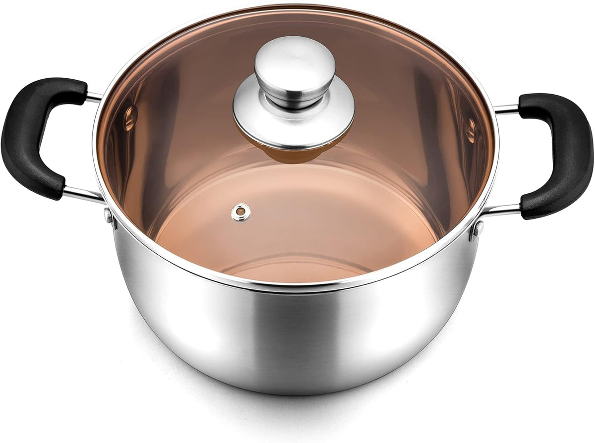 LIANYU 4QT Stock Pot, Stainless Steel Soup Pasta Pot with See-Through Lid, Heavy Duty Stockpot for Strew Simmer Boiling, Heat-proof Handle, Dishwasher Safe