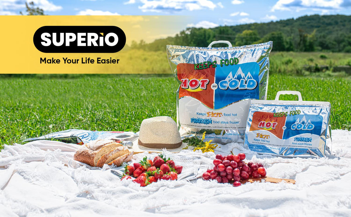 Superio Hot & Cold Insulated Bags for Food Delivery & Grocery Shopping - Reinforced Thermal Lunch Bag (2, 20" x 19")